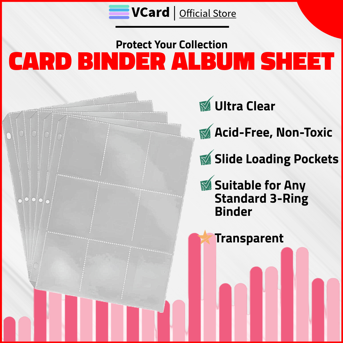 Binder Sheet 9 Pocket Clear sq Binder Sheet: 9 Pocket Clear - Image 1