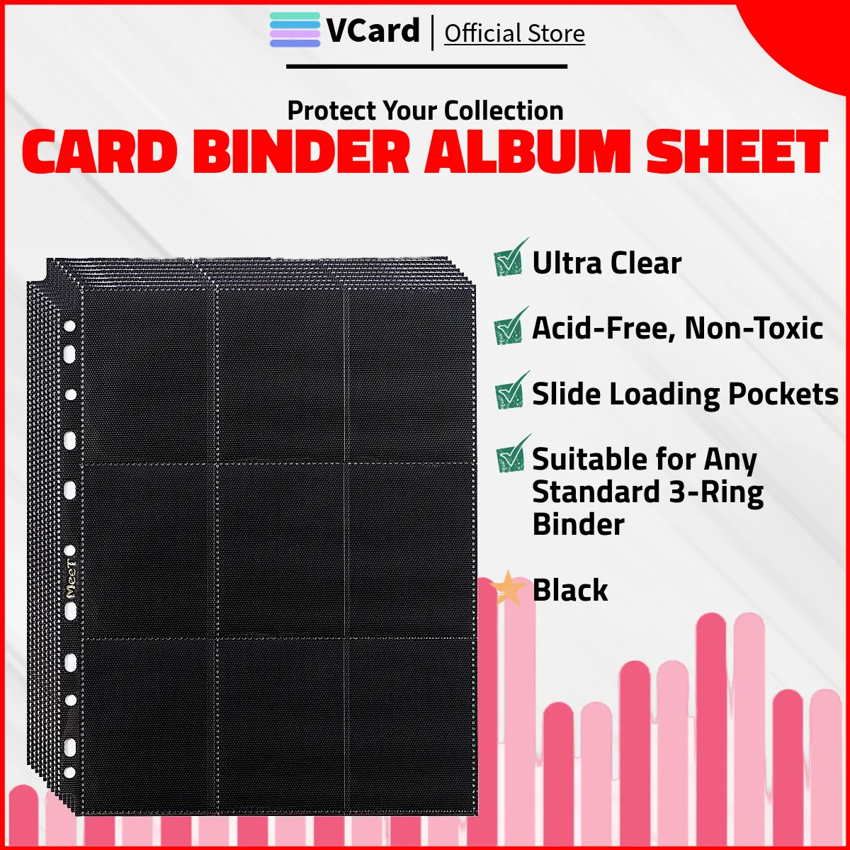 Binder Sheet 9 Pocket Black sq Binder Sheet: 9 Pocket Black 10 Pcs - Image 1